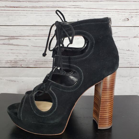 Vince Camuto Kamaye Women's Black Suede Lace Up Block Heel  Size 7.5 M - Picture 8 of 14